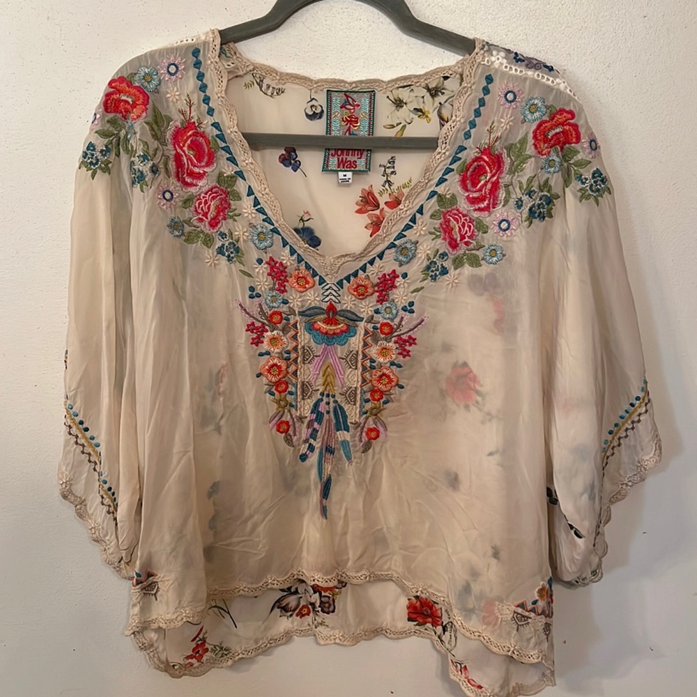 Gorgeous Johnny Was sheer blouse.
